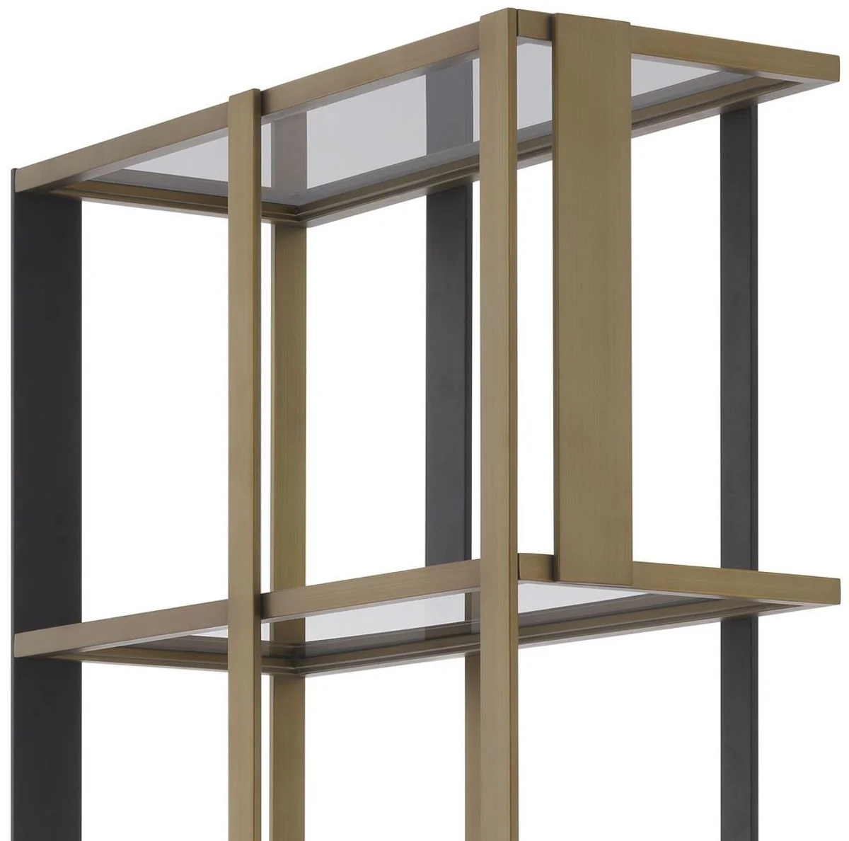 Luxury shelf cabinet brass / matt black / gray 100 x 37 x H. 240.5 cm - stainless steel cabinet with 5 glass shelves - living room cabinet - office cabinet - luxury furniture