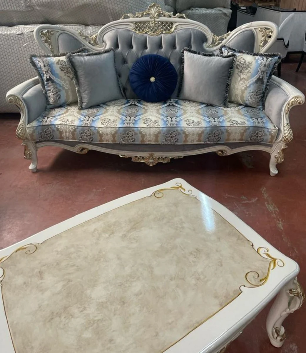 Luxury Baroque Living Room Set Gray / Multicolored / White / Gold - 2 Baroque Sofas & 2 Baroque Armchairs & 1 Baroque Coffee Table - Handmade Baroque Living Room Furniture - Noble & Magnificent