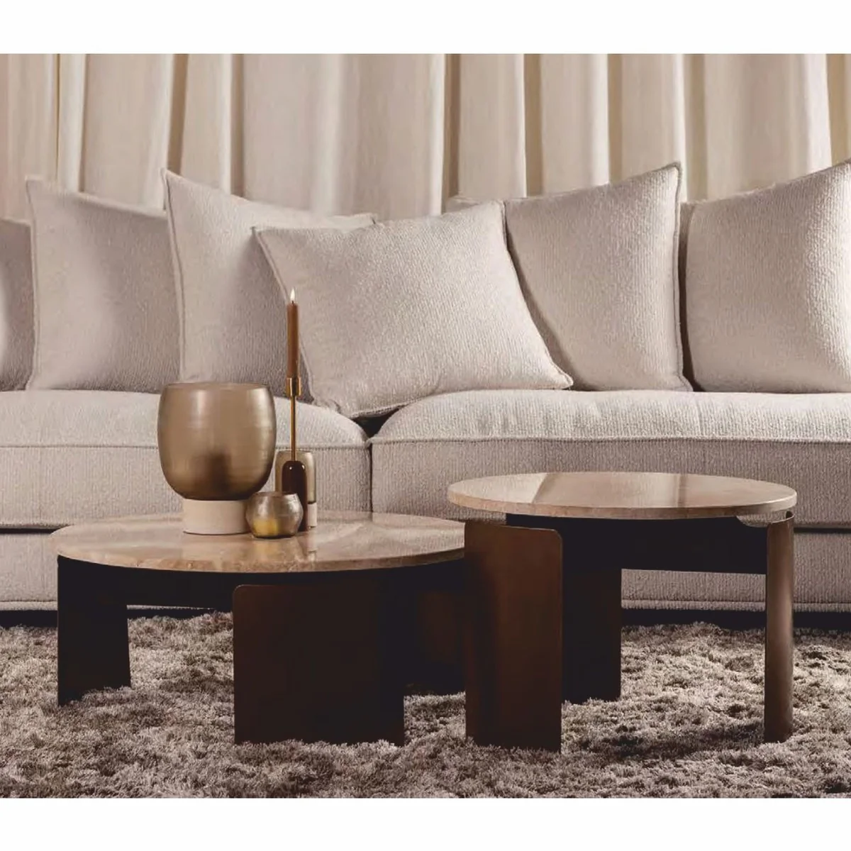 Luxury Coffee Table Set Beige / Brown - Hotel & Living Room Furniture