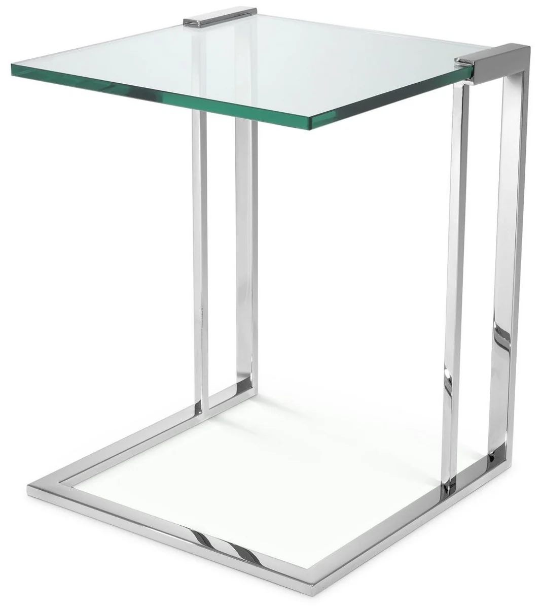 Luxury side table silver 45 x 45.5 x H. 56.5 cm - stainless steel table with glass top - luxury living room furniture