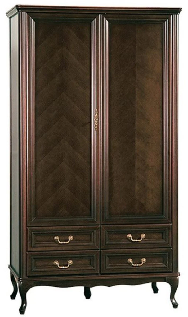 Luxury Art Nouveau bedroom wardrobe dark brown 114.5 x 60 x H. 206 cm - solid wood wardrobe with 2 doors and 4 drawers - Baroque & Art Nouveau bedroom furniture