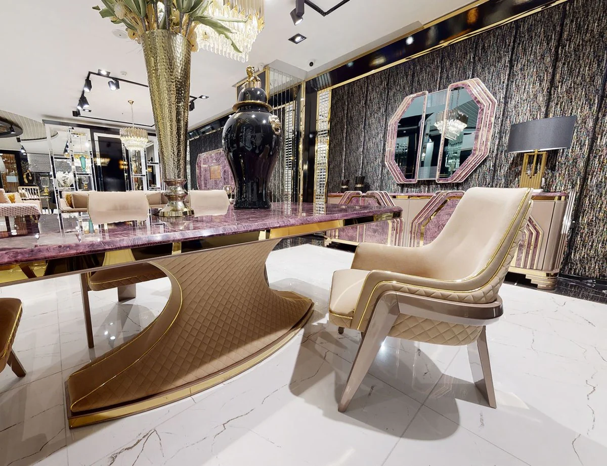 Luxury Art Deco wall mirror purple / gold - solid wood mirror with marble look - luxury Art Deco living room & hotel furniture