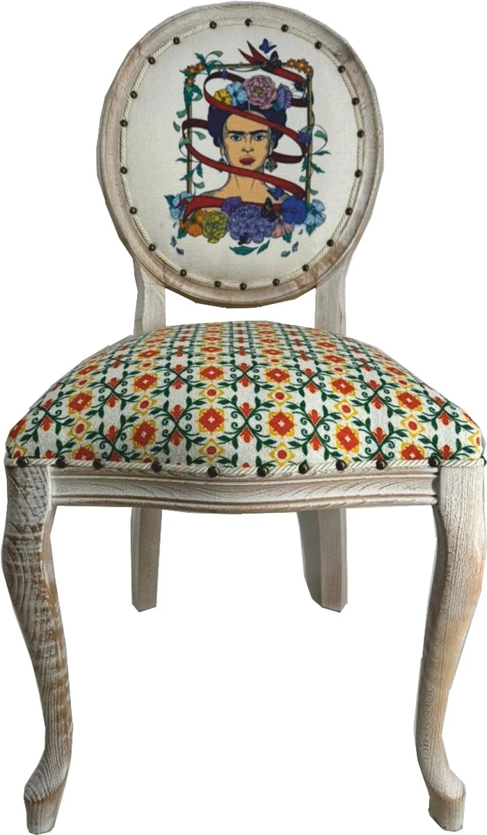 Frida Kahlo by Luxury Baroque Dining Room Chair White / Colorful / Antique White