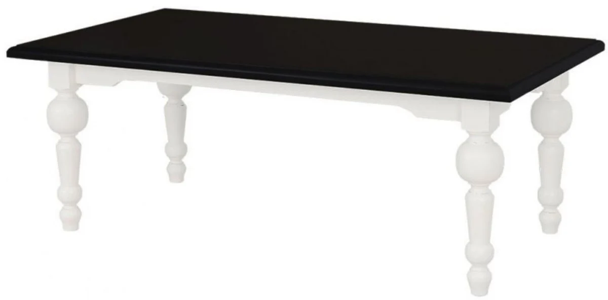 Country house style coffee table black / white 120 x 65 x H. 45 cm - solid wood living room table in country house style
