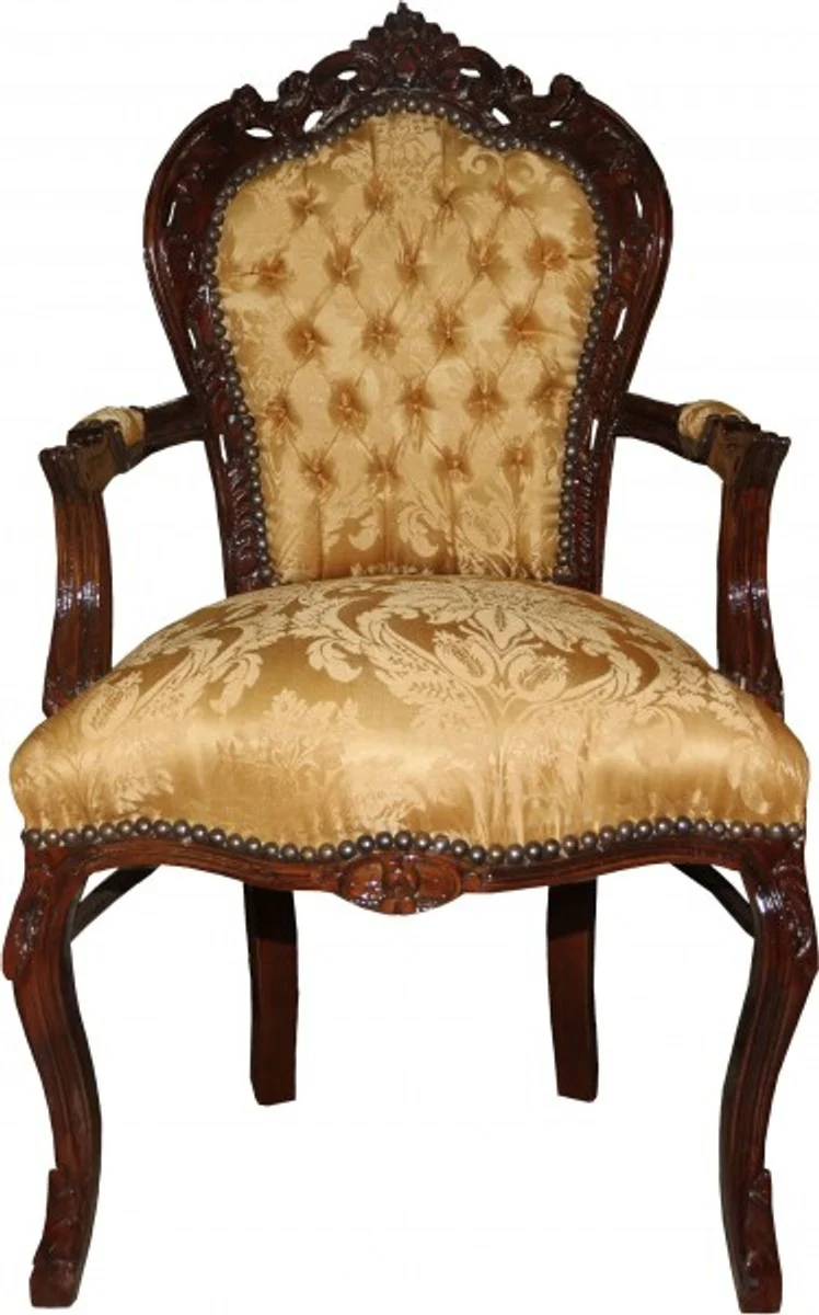 Baroque dining chair gold floral pattern / brown with armrests - Limited Edition