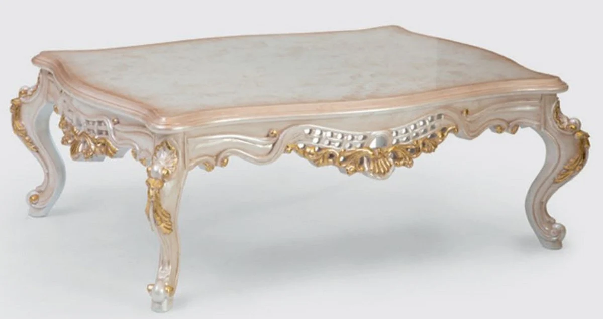Luxury baroque living room table cream / gold 140 x 90 x H. 55 cm - Noble solid wood coffee table in baroque style - Baroque living room furniture