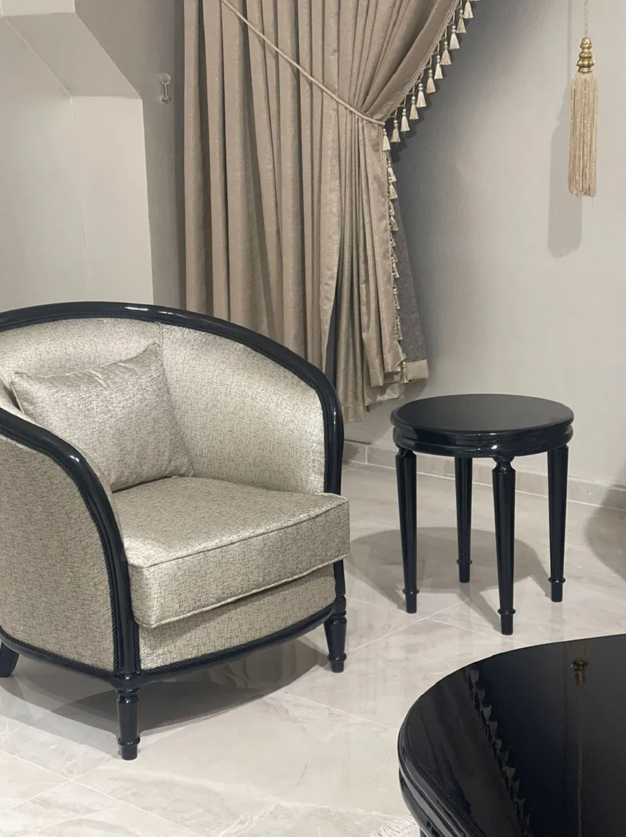 Luxury baroque side table black - round solid wood table in baroque style - luxury living room furniture in baroque style - baroque furniture - noble and magnificent