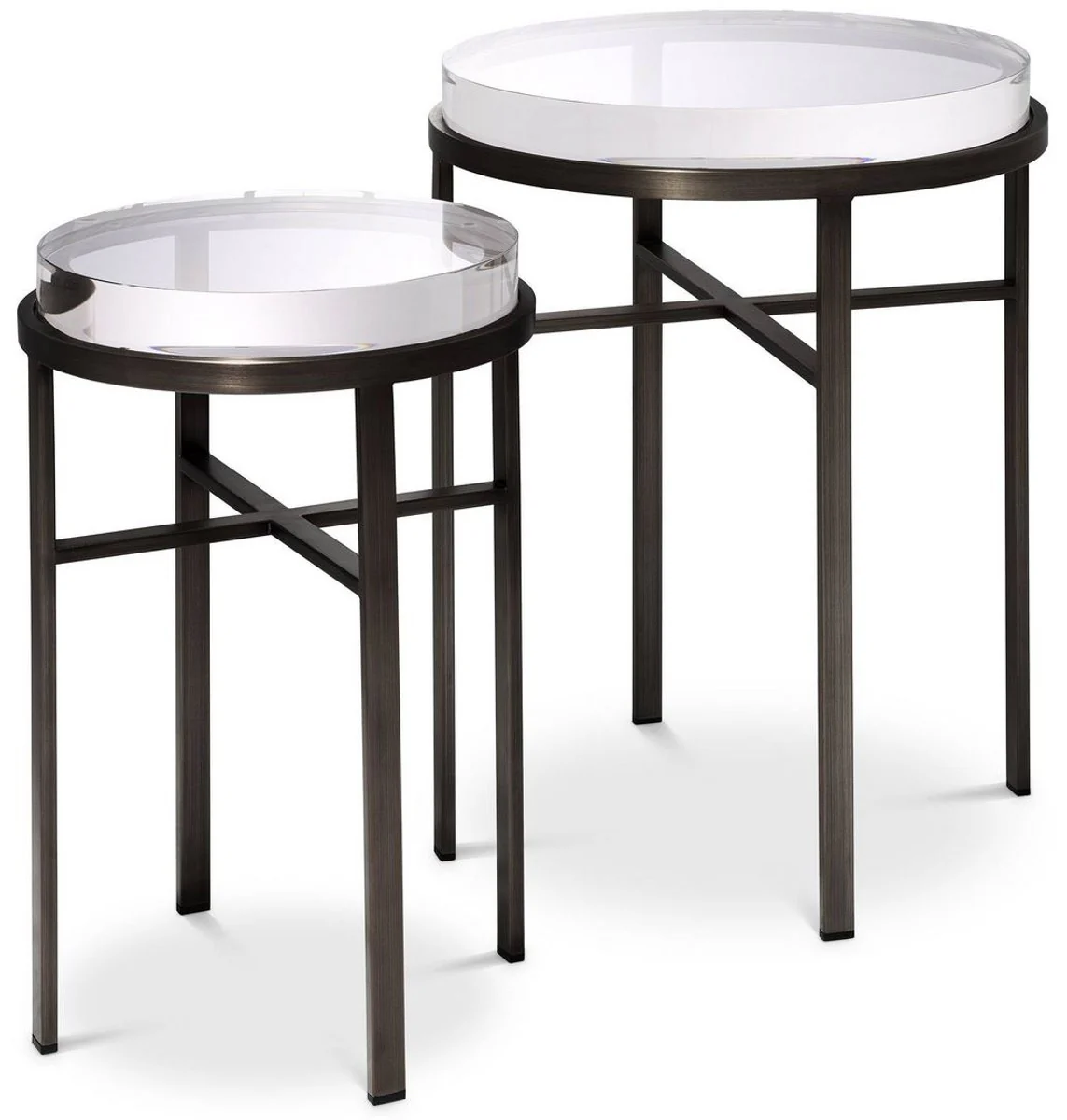Luxury side table set bronze color - 2 round stainless steel tables with glass top - luxury living room furniture