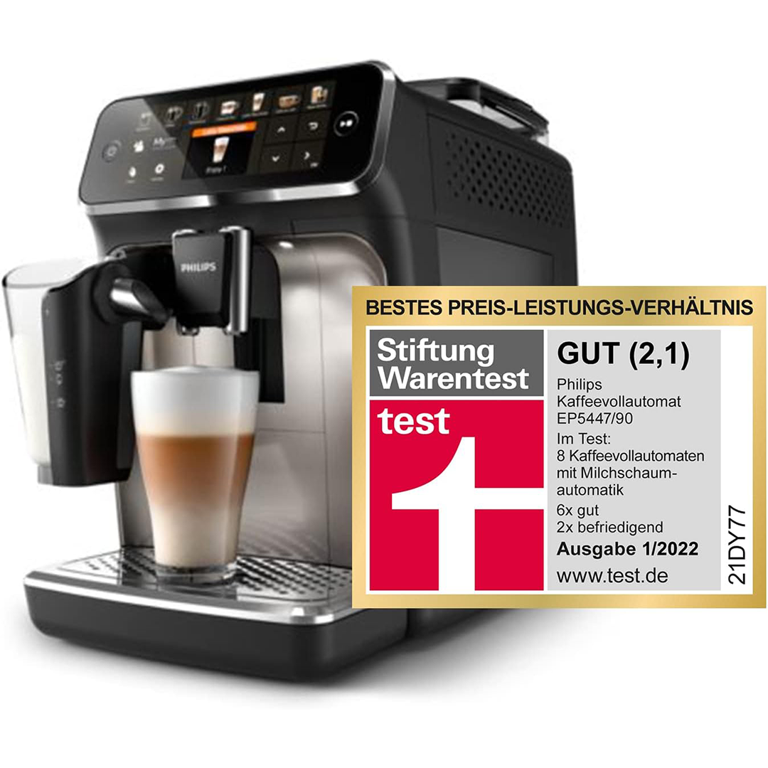 Philips Serie 5400 Kaffeevollautomat – LatteGo Milchsystem, 12 Kaffeespezialitten, Intuitives Display, 4 Benutzerprofil, Chrom
