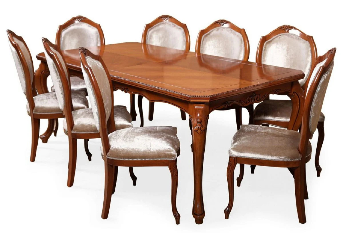 Luxury Baroque Dining Table Brown - Extendable Baroque Style Solid Wood Kitchen Table - Magnificent Luxury Dining Room Furniture in Baroque Style - Baroque Dining Room Furniture - Baroque Furnishings