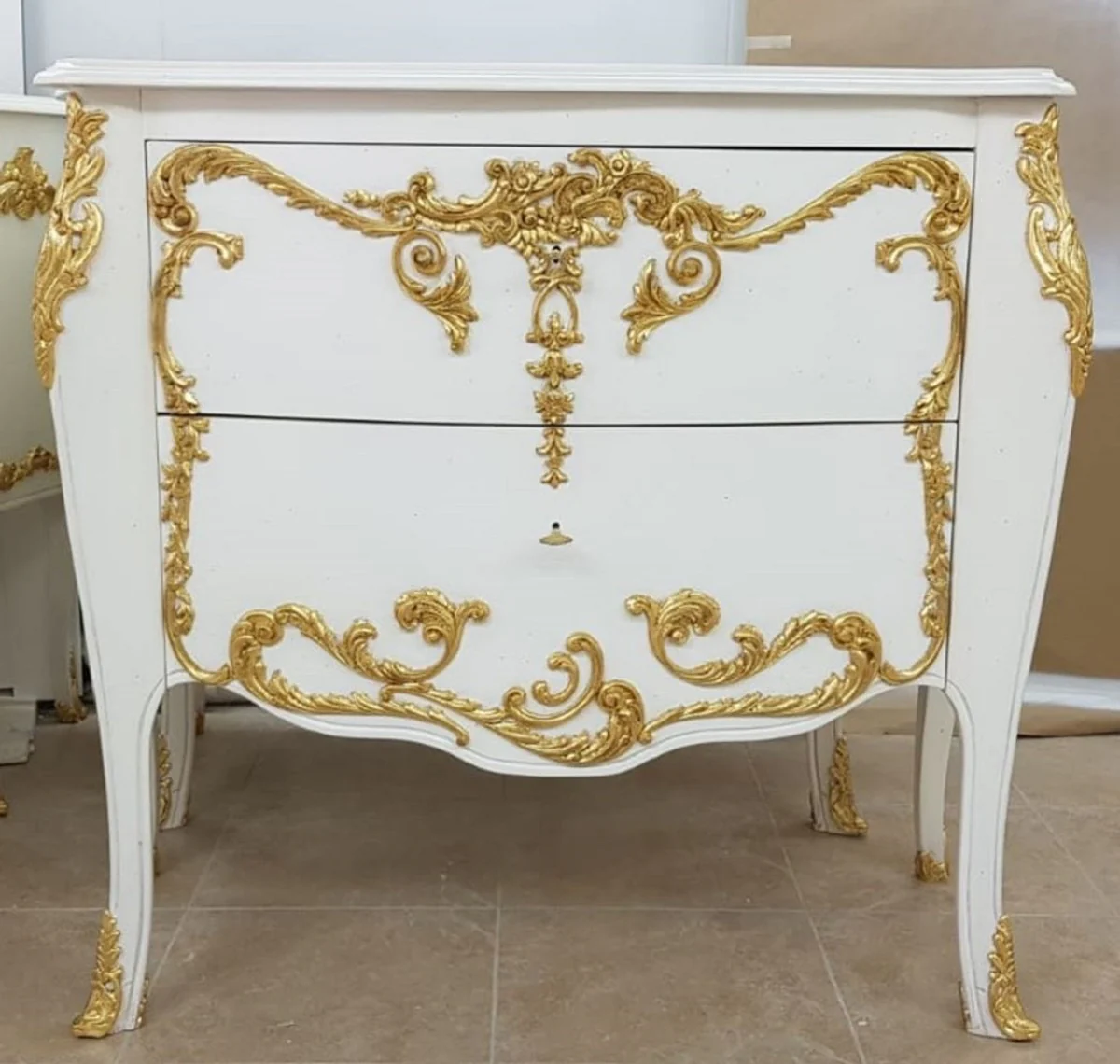 Luxury Baroque chest of drawers white / gold - Handmade solid wood chest of drawers with 2 drawers - Luxury furniture in the Baroque style - Baroque furniture - Luxury quality - Made in Italy