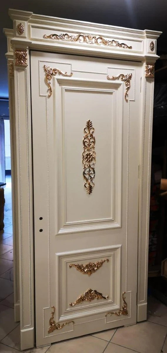 Luxury Baroque apartment door white / gold - Magnificent solid wood door with frame - Luxury furniture in the Baroque style - Hotel furniture - Baroque furniture - Baroque furnishings - Noble & magnificent
