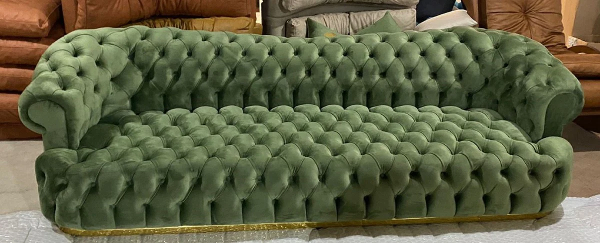 Luxury Chesterfield sofa green / gold 270 x 85 x H. 85 cm - Living room sofa - Hotel sofa - Living room furniture - Chesterfield furniture - Luxury furniture - Luxury furnishings