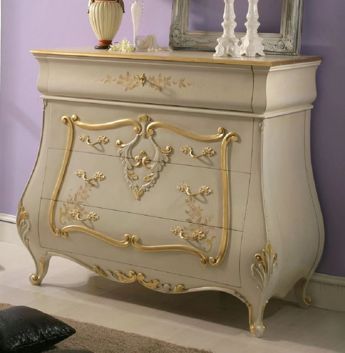 Luxury Baroque chest of drawers cream / gold - Handmade solid wood chest of drawers with 4 drawers - Luxury bedroom furniture in Baroque style - Baroque furniture - Luxury quality - Made in Italy