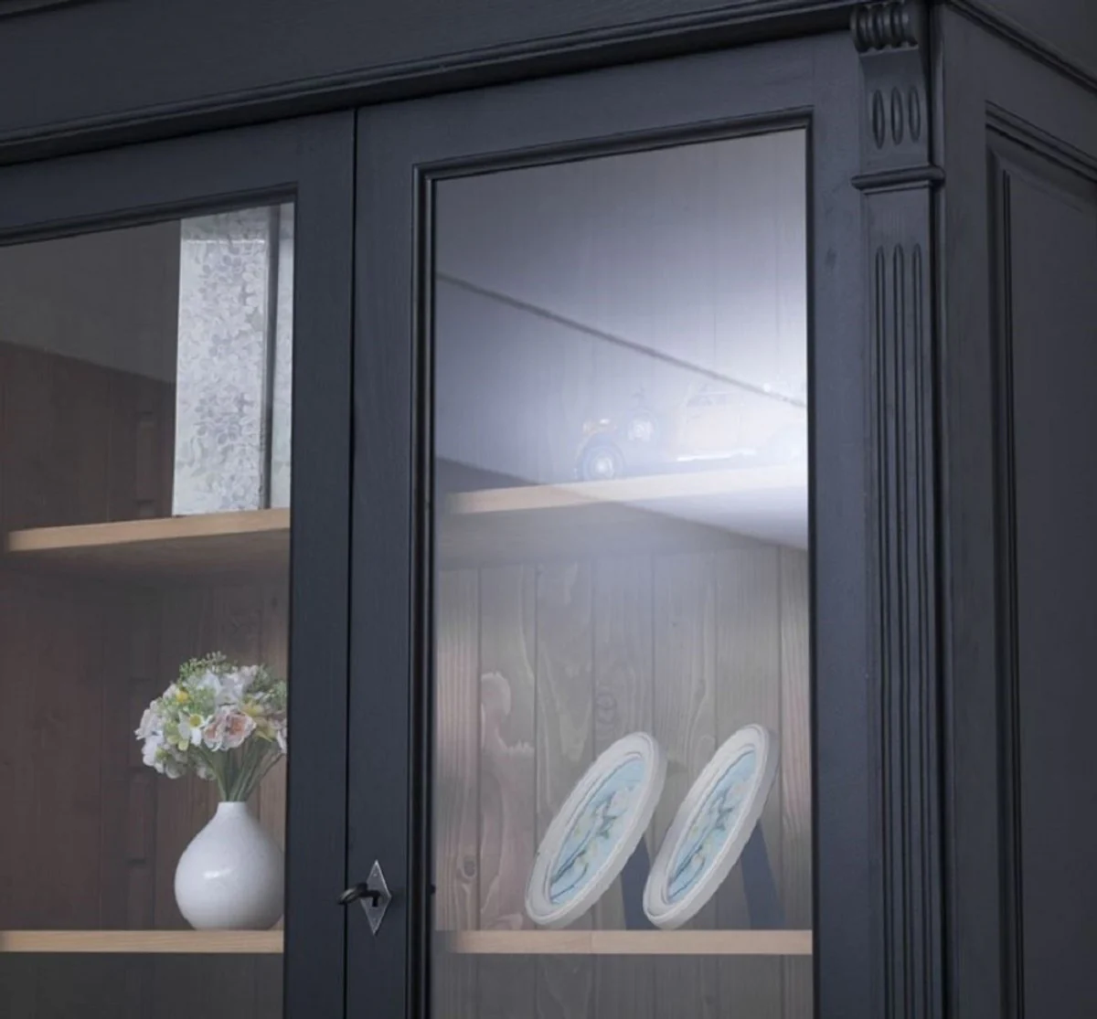 Country house style display cabinet black / natural colors 120 x 51 x H. 240 cm - solid wood cabinet - display cabinet - living room cabinet - country house style furniture