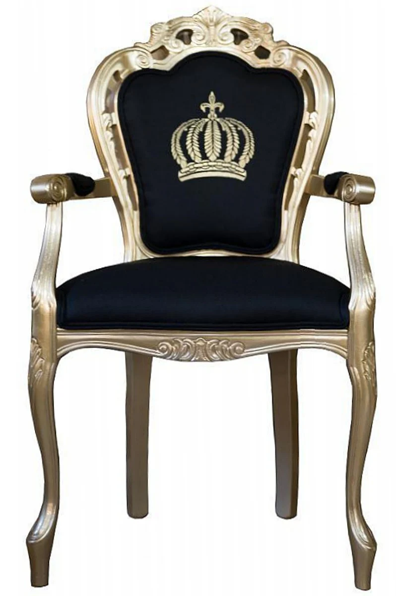 Pompöös by Luxury Baroque Dining Chair with Armrests Black / Gold - Pompöös Baroque Chair designed by Harald Glööckler