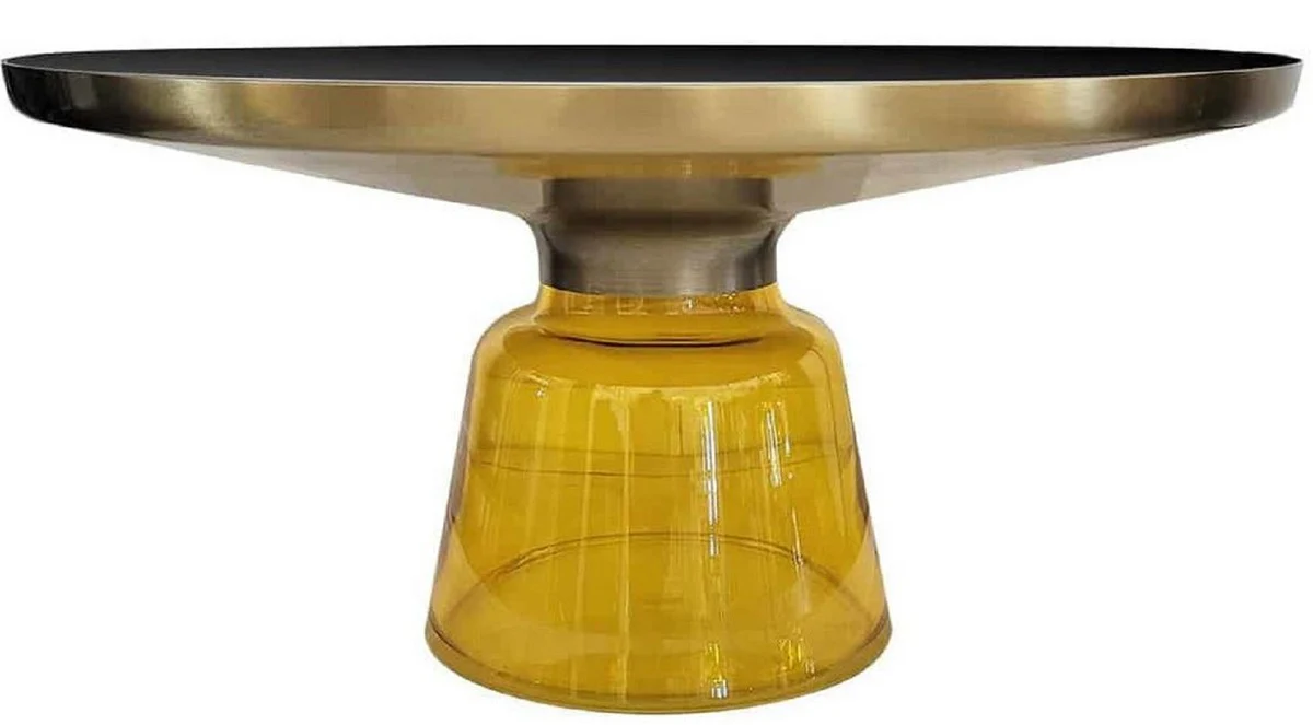 Luxury coffee table black / gold / yellow Ø 75 x H. 37 cm - Round glass living room table - Living room furniture - Luxury furniture