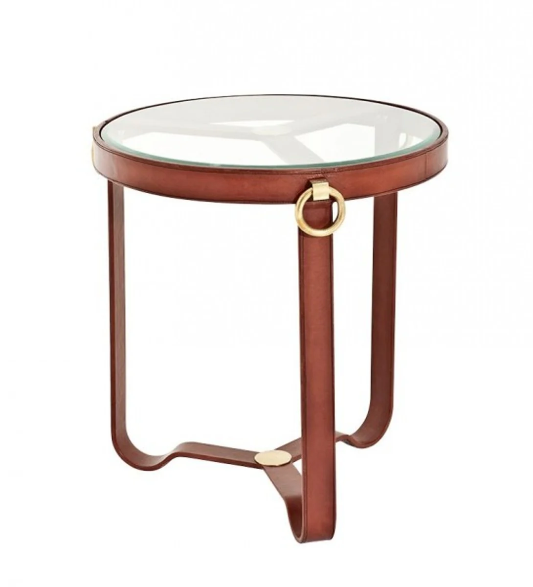 Luxury Art Deco designer side table made of brown leather - luxury collection