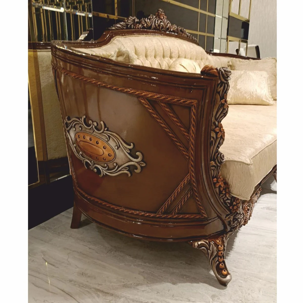 Luxury Baroque Living Room Sofa Gold / Dark Brown / Gray / Bronze 245 cm - Baroque Furniture