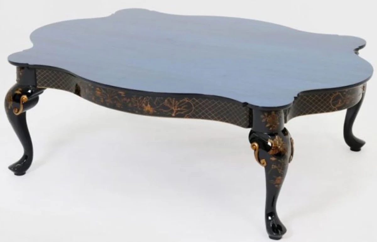 Luxury baroque coffee table blue / black / bronze 130 x 93 x H. 43 cm - magnificent solid wood living room table - baroque furniture