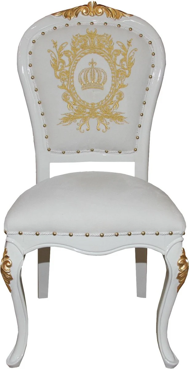 Pompöös by Luxury Baroque Dining Room Chair White / Gold with Crown - Pompöös Baroque Chair designed by Harald Glööckler