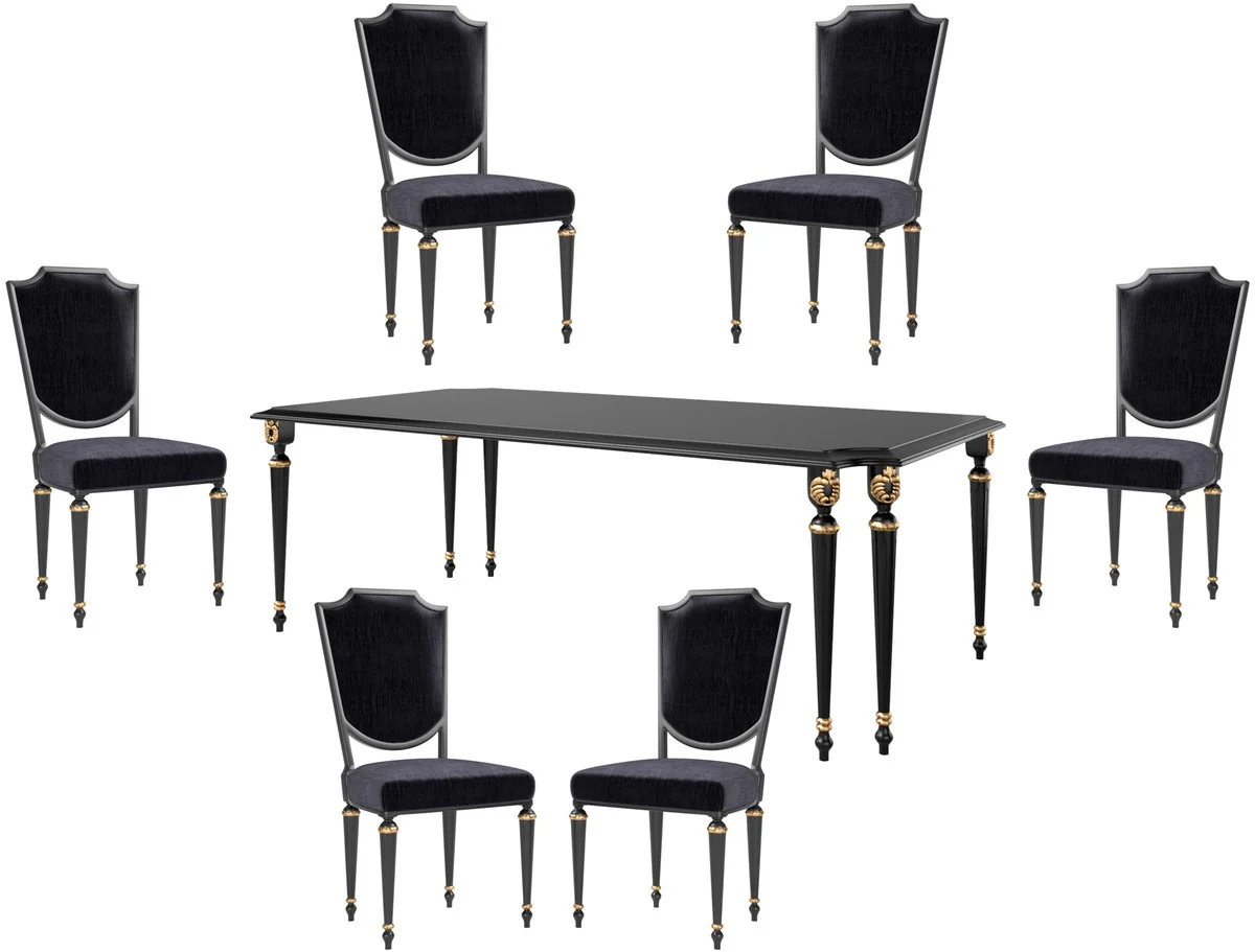 Luxury Baroque Dining Room Set Black / Antique Gold - 1 Dining Room Table & 6 Dining Chairs - Baroque Dining Room Furniture - Luxury Quality - Noble & Magnificent