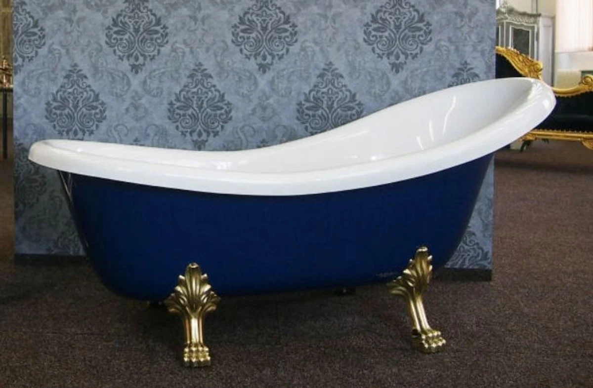 Luxury Art Nouveau bathtub white / sapphire blue / gold 174 x 83 x H. 81 cm - Freestanding retro bathtub with lion feet - Retro bathroom furniture