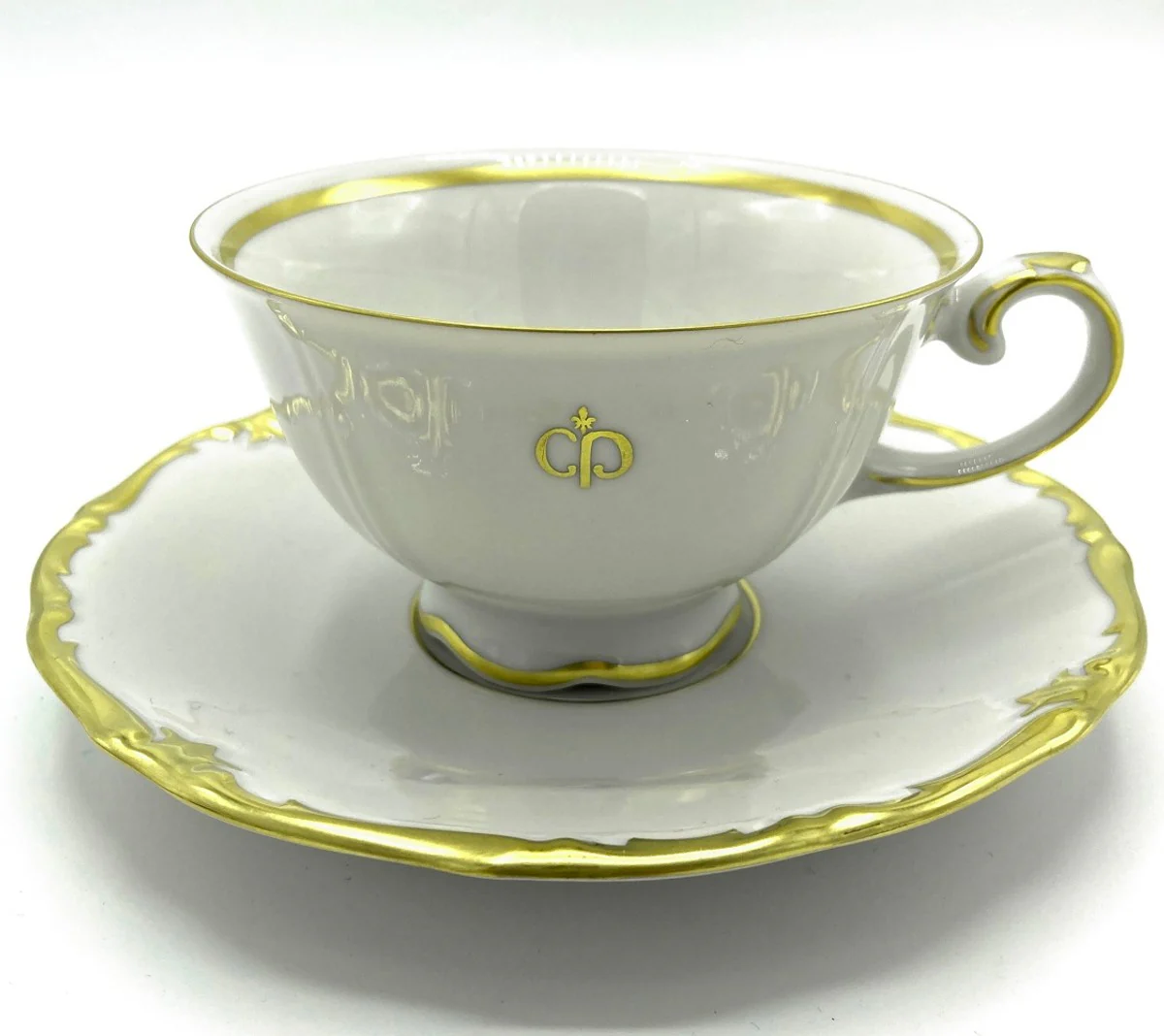Luxury baroque porcelain coffee cup with saucer white / gold - noble Reichenbach porcelain - Made in Germany