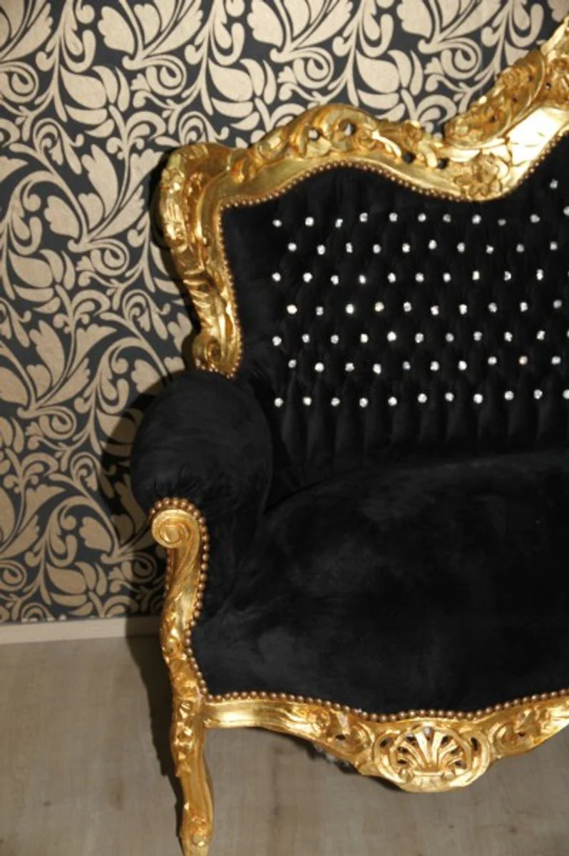 Baroque 2-seater sofa Master black / gold with bling bling glitter stones
