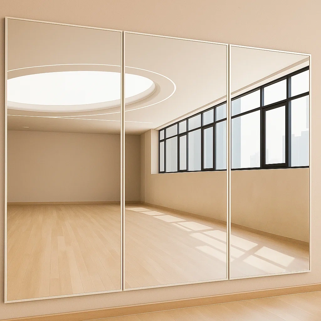 Wandspiegel, silberfarben, Glas und Metall, geeignet für den Innenbereich, 240 x 2 x 180 cm