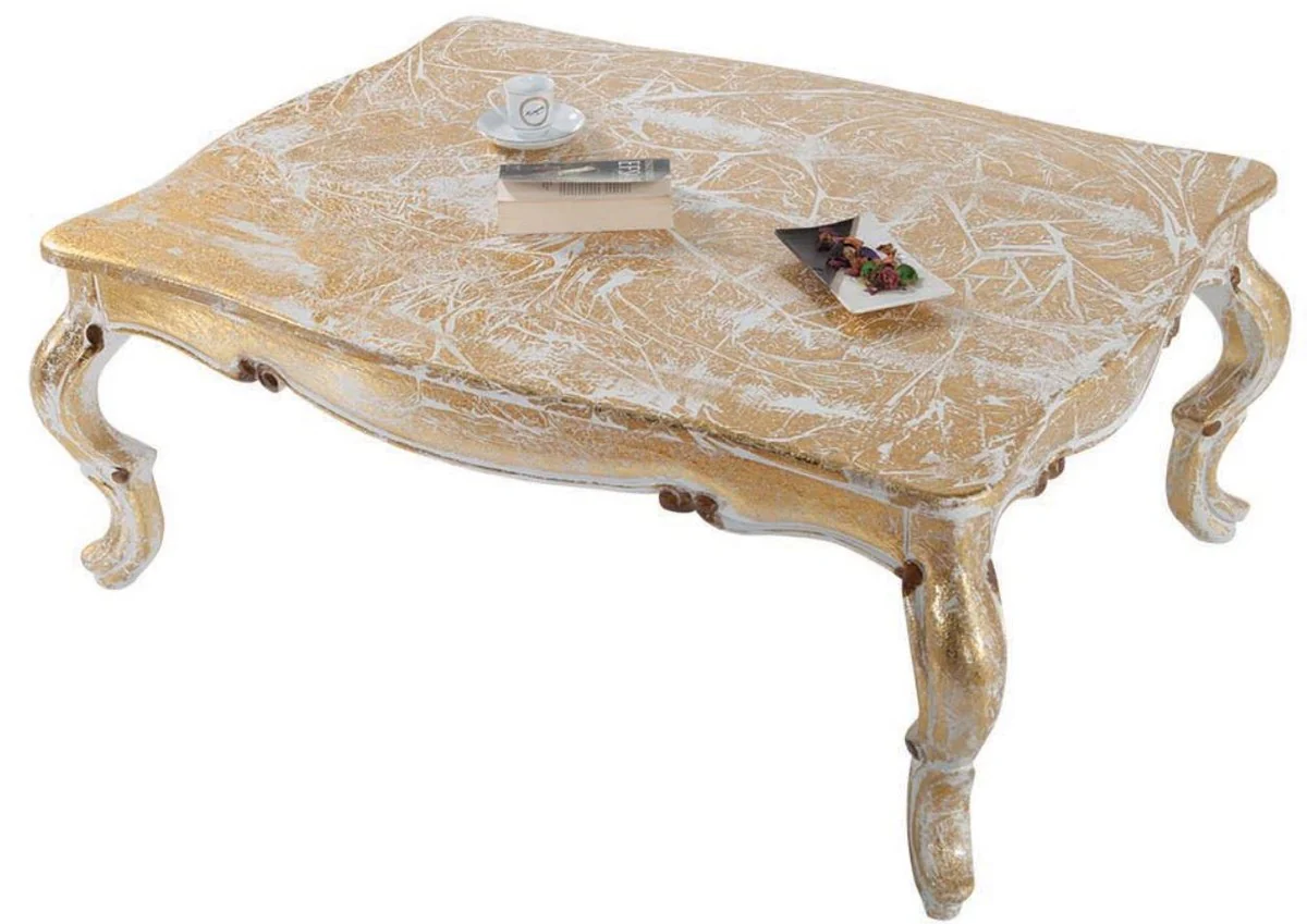 Luxury baroque solid wood coffee table white / antique gold 103 x 78 x H. 42 cm - living room table in baroque style - baroque furniture