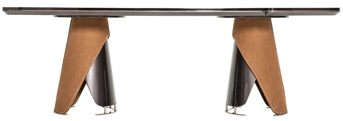 Luxury dining table dark brown / gray / light brown / gold 240 x 113 x H. 79.5 cm - solid wood dining room table with table top in marble look - dining room furniture - luxury furniture