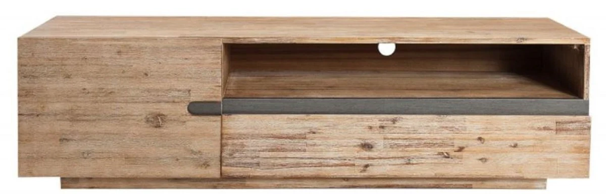 Designer TV cabinet with door and drawer natural color / teak gray 170 x 42 x H. 46 cm - sideboard - handmade from solid wood!