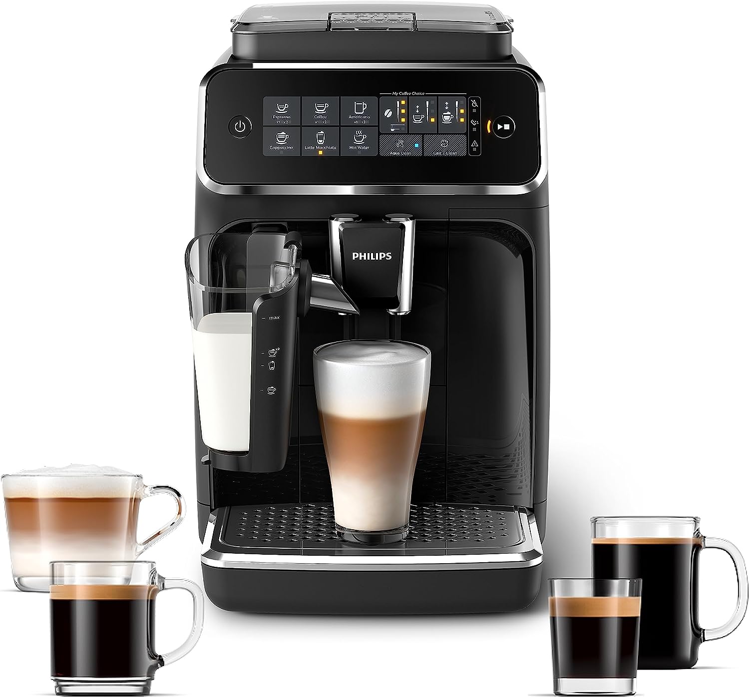 PHILIPS 3200 Serie Vollautomatische Espressomaschine - LatteGo Milk Frother, 5 Kaffeesorten, Intuitive Touch Display, Schwarz, (EP3241/54)