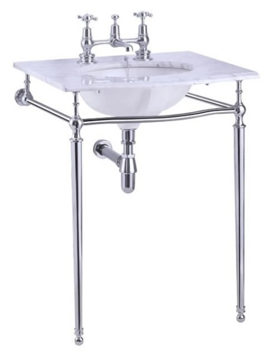 Luxury Art Nouveau standing washbasin white / chrome with marble top W 65cm - Art Deco washbasin baroque antique style