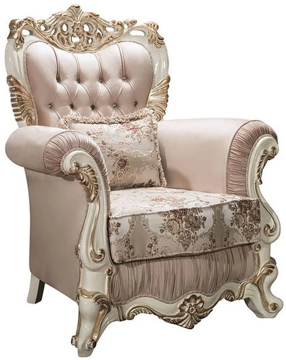 Luxury baroque living room set pink / white / gold - 2 sofas & 2 armchairs & 1 coffee table - magnificent furniture in the baroque style