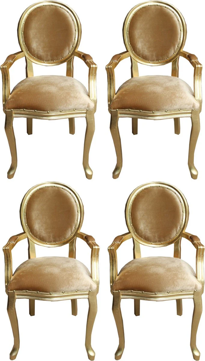 Luxury baroque dining room set medallion gold / gold 58 x 54 x H. 103 cm - 4 handmade dining chairs with armrests - baroque furniture
