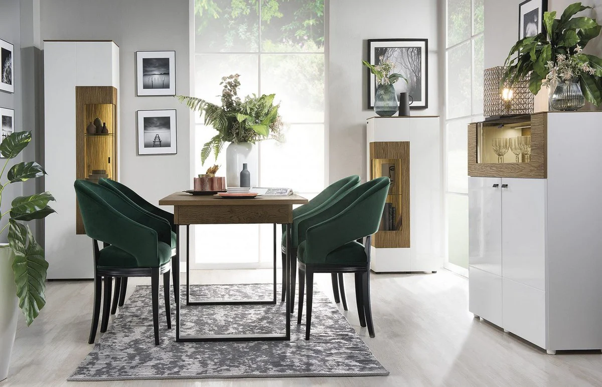 Corner display cabinet white / brown 65.8 x 40 x H. 138.3 cm - Modern illuminated solid wood display cabinet - Living room cabinet - Living room furniture