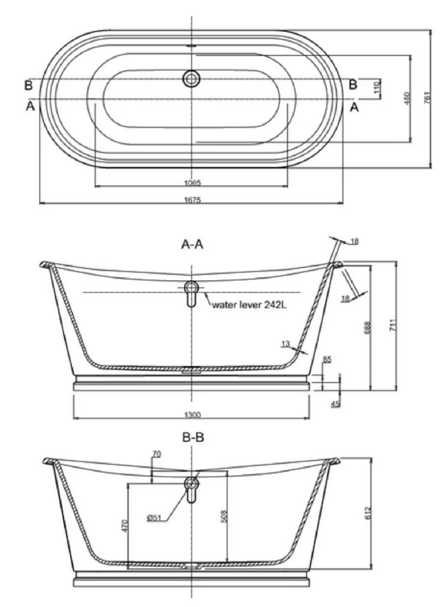 Luxury Art Nouveau bathtub gold / white 167.5 x 76.1 x H. 71.1 cm - Freestanding retro bathtub - Luxury Art Nouveau bathroom furniture