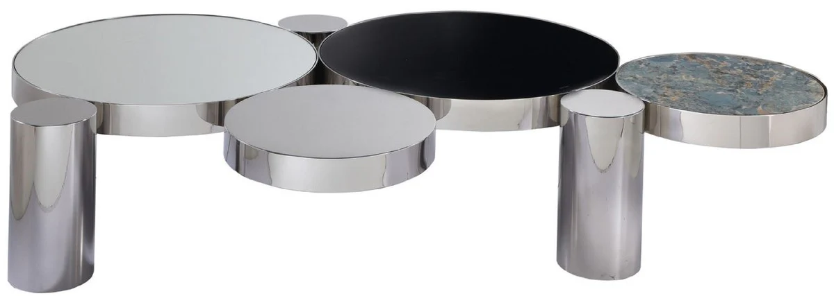 Designer coffee table 203 x 117 x H. 40 cm - Modern stainless steel living room table with different surfaces and textures - Luxury quality - Living room furniture