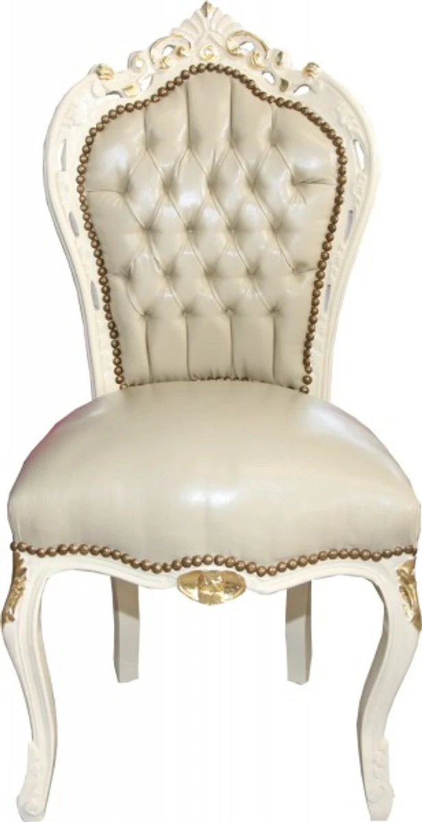 Baroque Dining Room Chair Cream/Gold Leather Look Mod1 - Furniture Antique Style - Limited Edition