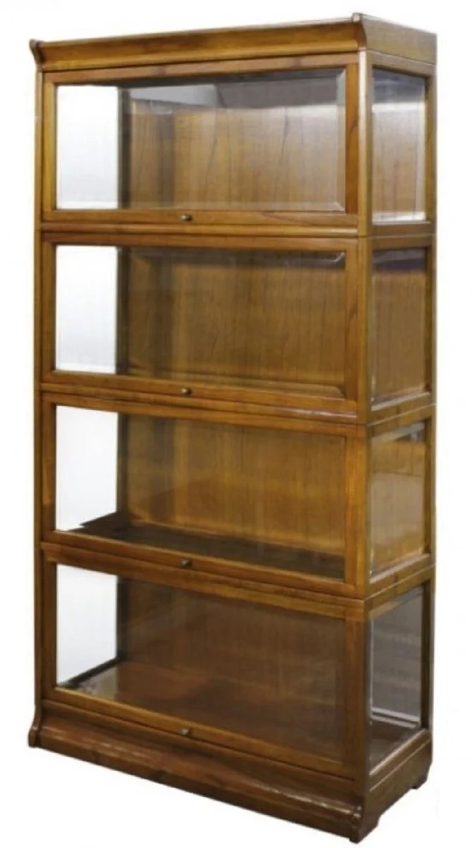 Luxury bookcase with 4 glass doors and LED lighting light brown 90 x 39 x H. 182 cm - office cabinet