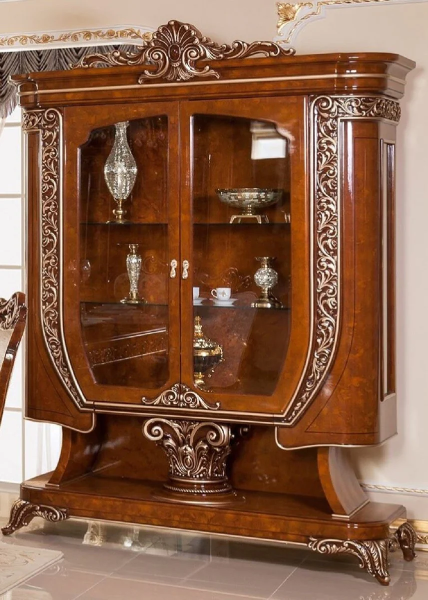 Luxury baroque display cabinet brown / bronze - Magnificent solid wood display cabinet with 2 glass doors - Handcrafted baroque furniture - Noble & magnificent
