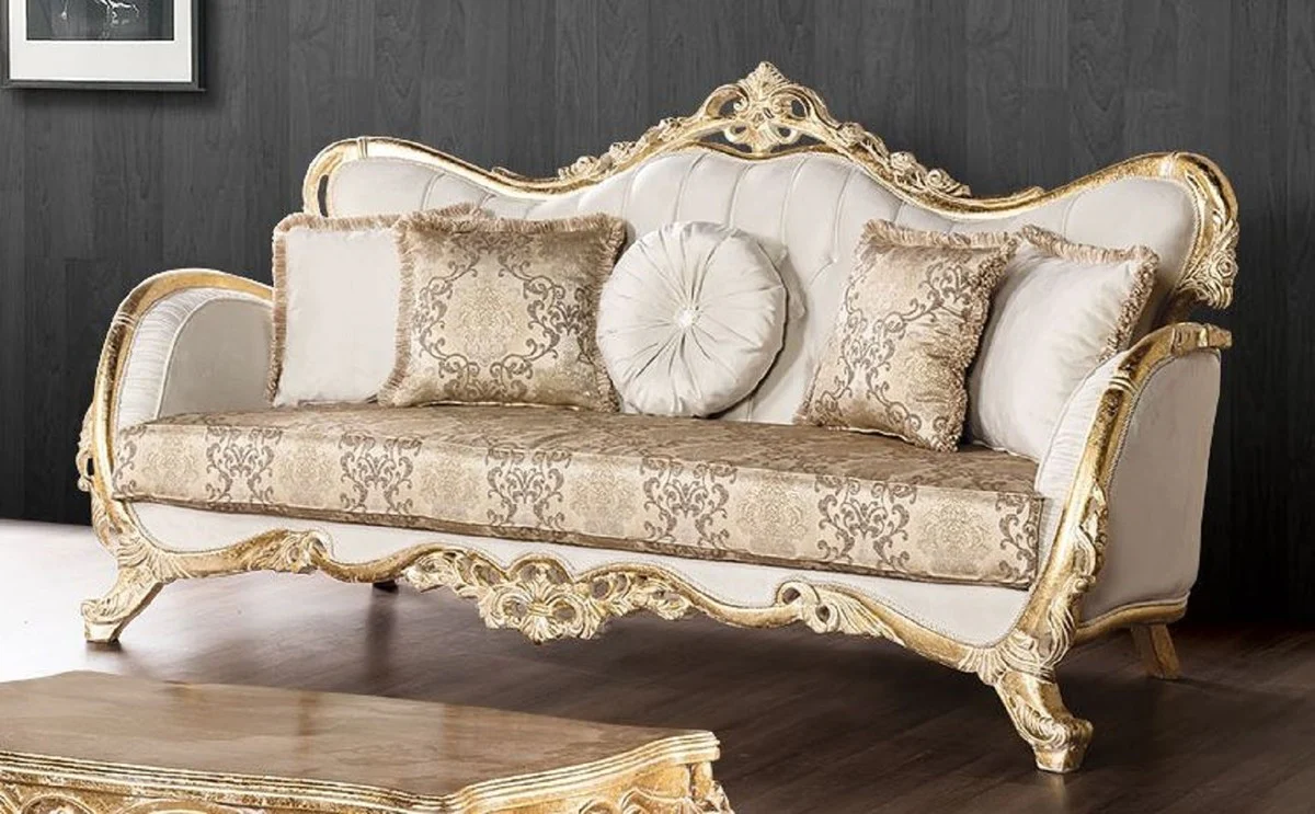 Luxury Baroque Sofa White / Multicolored / Antique Gold - Magnificent Living Room Sofa with Elegant Pattern - Baroque Living Room Furniture - Noble & Magnificent