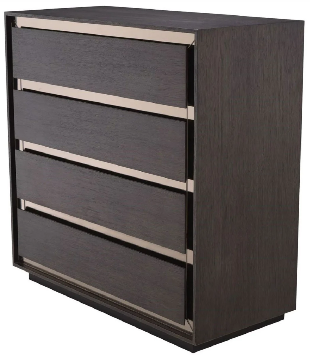 Luxury solid wood chest of drawers with 4 drawers mocha / bronze 100 x 46 x H. 100 cm - Bedroom chest of drawers - Bedroom furniture - Luxury furniture - Luxury furnishings - Luxury furniture