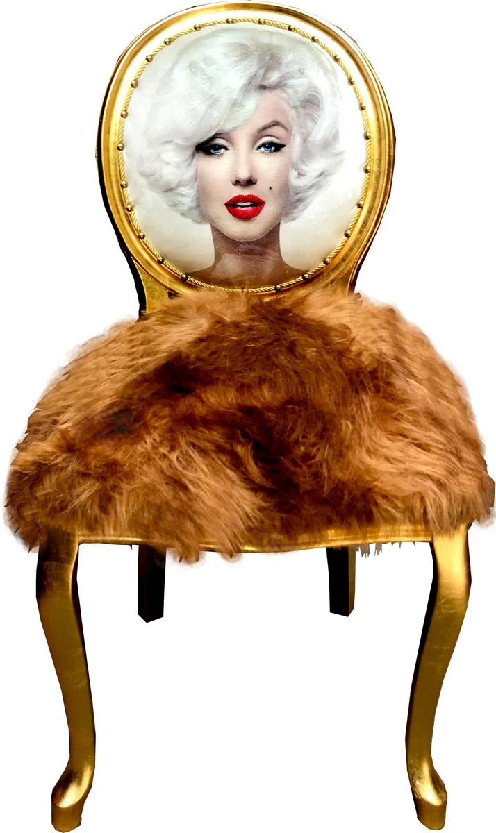 Luxury Baroque Dining Chair Marilyn Monroe with Faux Fur Gold - Handmade Pop Art Designer Chair