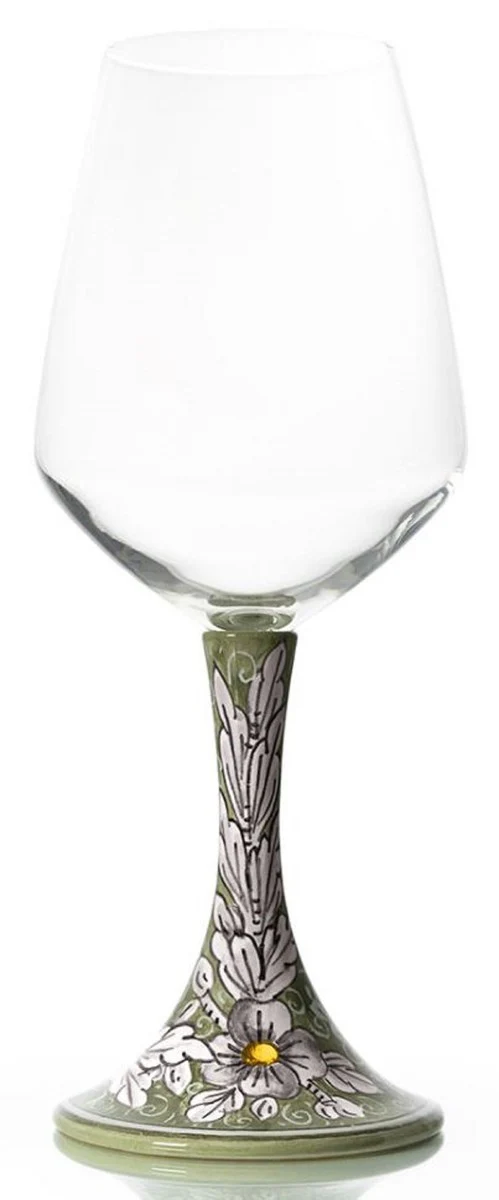 Luxury ceramic wine glasses set of 6 olive green / multicolored H. 23.5 cm - Handmade & hand-painted wine glasses - Hotel & Restaurant Accessories - Luxury quality - Made in Italy