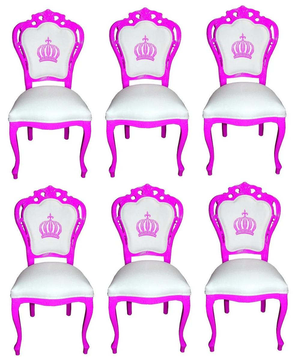 Pompöös by Luxury Baroque Dining Room Chairs White / Magenta - Pompöös Baroque Chairs designed by Harald Glööckler - 6 Dining Room Chairs - Baroque Dining Room Furniture