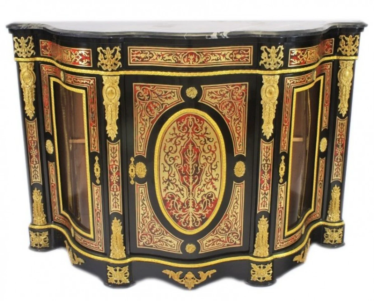 Baroque Boulle chest of drawers black / gold / red with marble top 161 cm - furniture cabinet sideboard