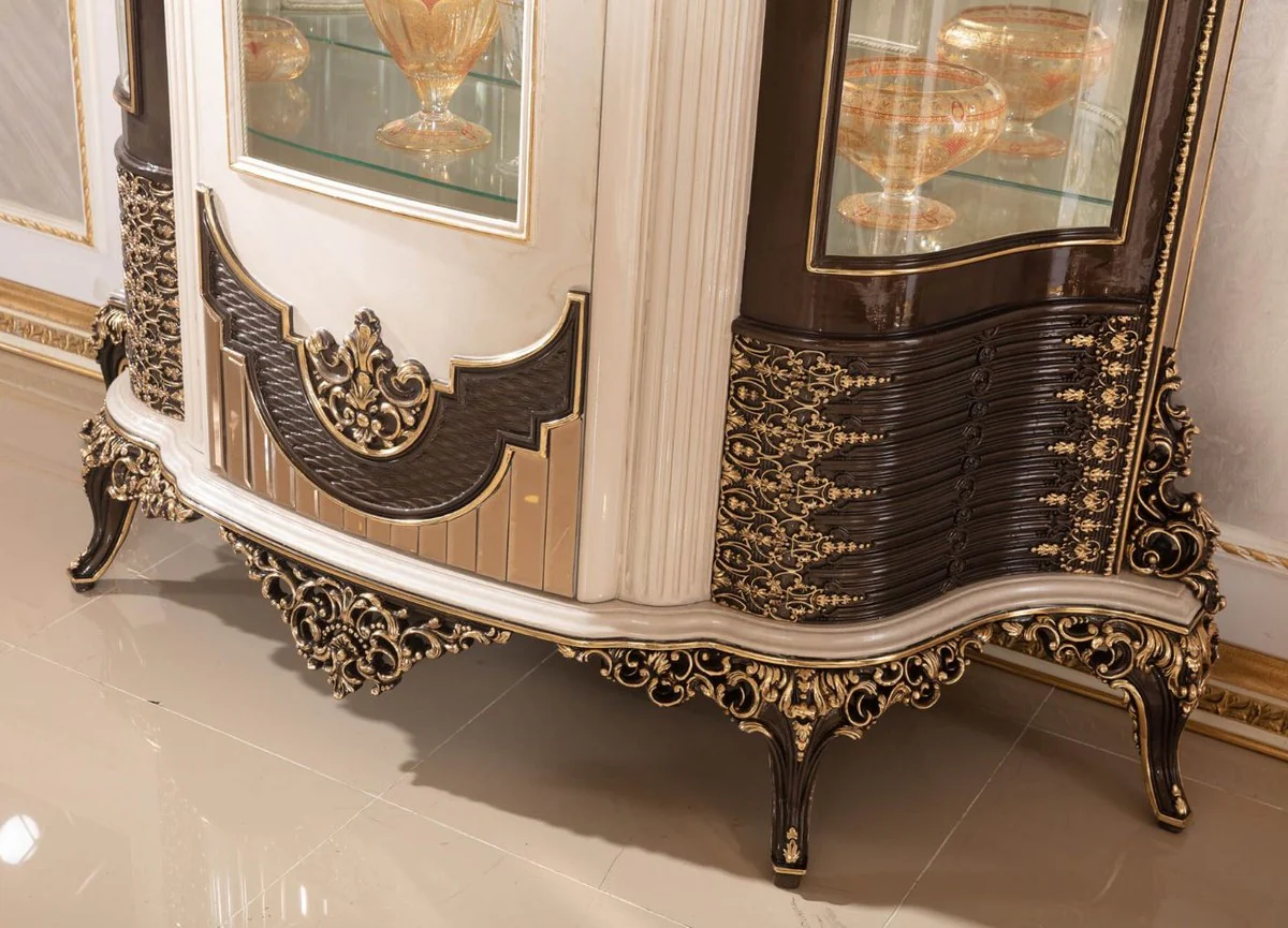 Luxury baroque display cabinet with door cream / dark brown / gold